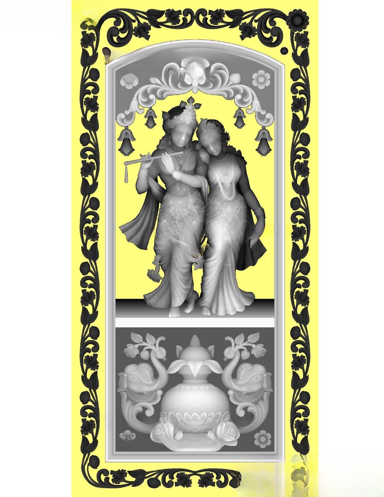 MD - MIX-154 Radha Krishna Divine Spiritual Carved Temple Door 3D Model